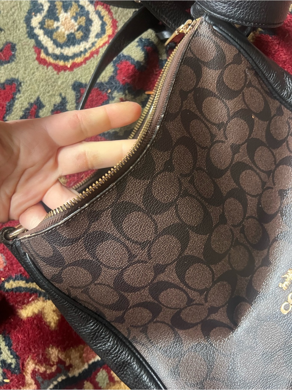 Coach Ellie File Bag in Signature Canvas Gold Brown/Black C1649 - Picture 4 of 8